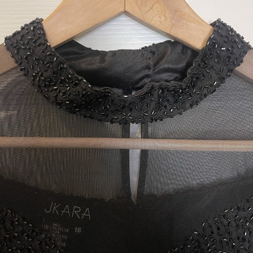 JKARA Women Formal Evening Beaded Maxi Dress Size 16 Mesh Overlay Elegant Formal - Picture 6 of 13